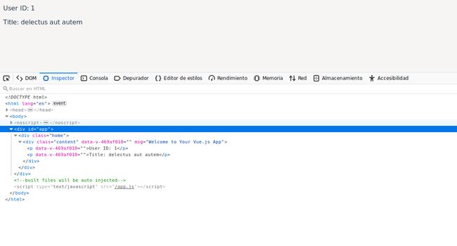 En la página aparece el userID y el name que son campos que vienen de la API