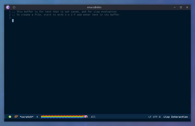 Pantalla de emacs con el tema night owl